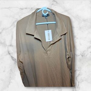 Missguided Oversized Collar Shirt Dress, Ribbed Long Sleeve gray size 14